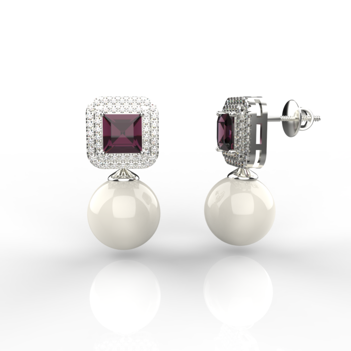 Avarta Jewellery 18k White Gold Moissanite and Ruby Earring with Pearls